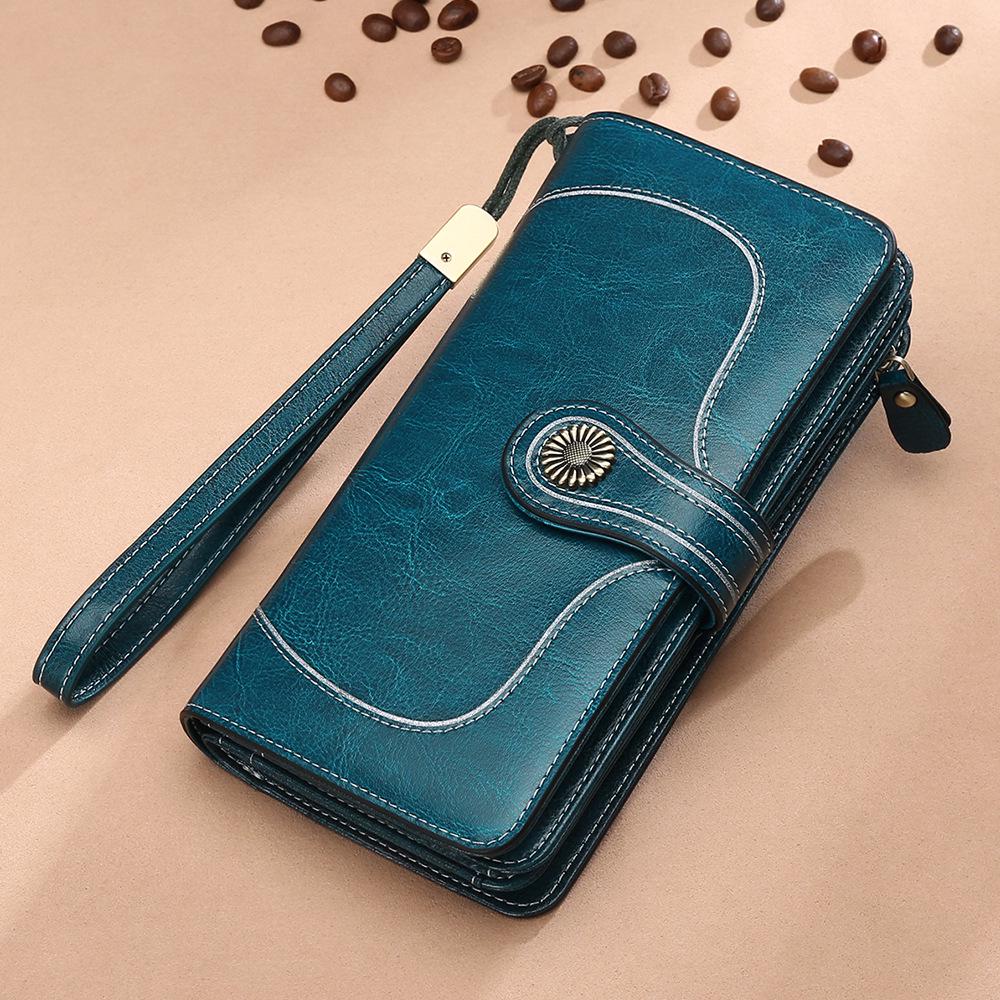 Genuine Leather Wallet for Womens  Large Capacity  Made From Oil Wax Cowhide  Nice and Elegant