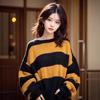 Свободный свитер в полоску с цветными блоками, женский свитер с длинными рукавами, вязаный свитер сверху