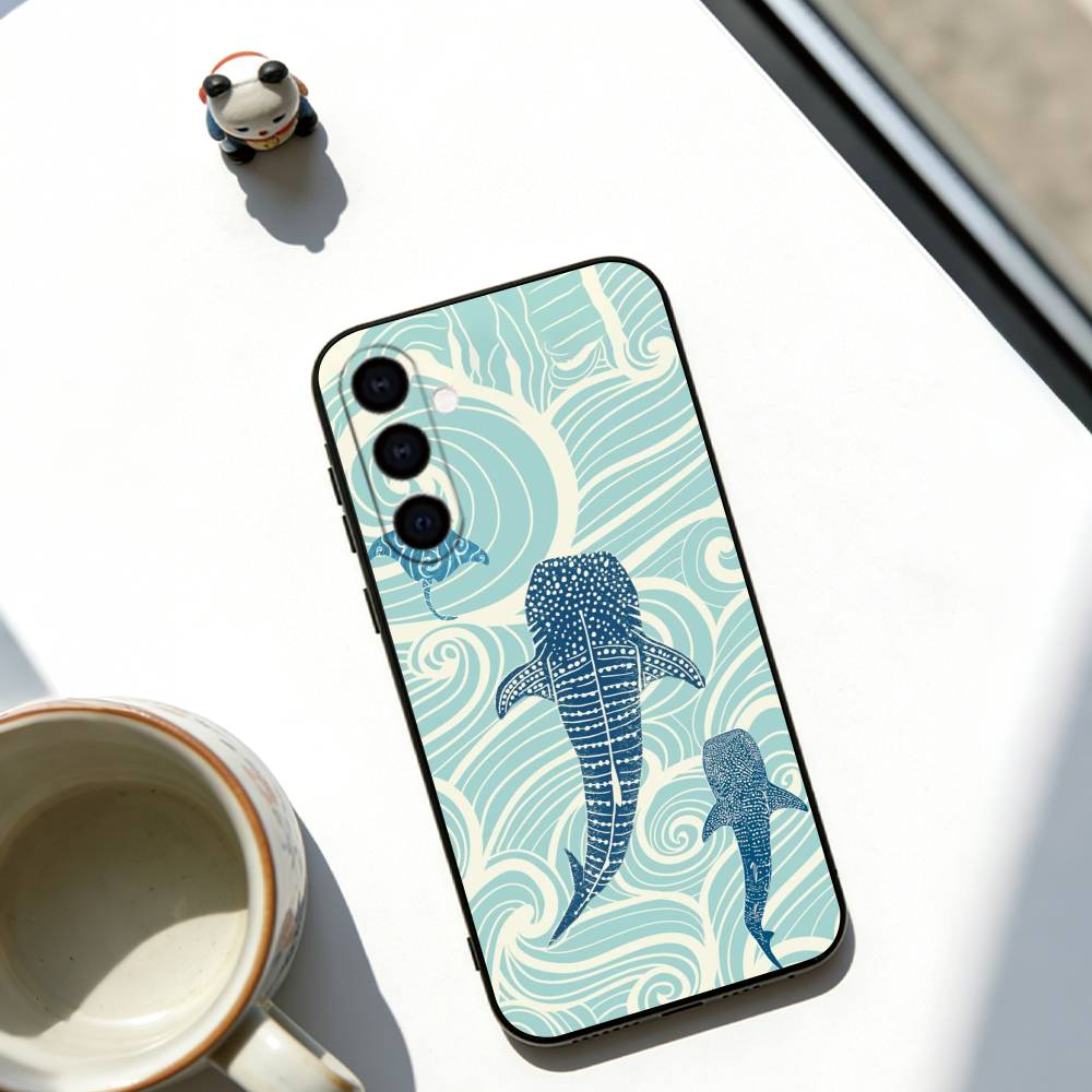 Whale Pattern Phone Case For Samsung Galaxy A73,A72,A71,A70,A53,A52,A51,Others Soft Black Cover