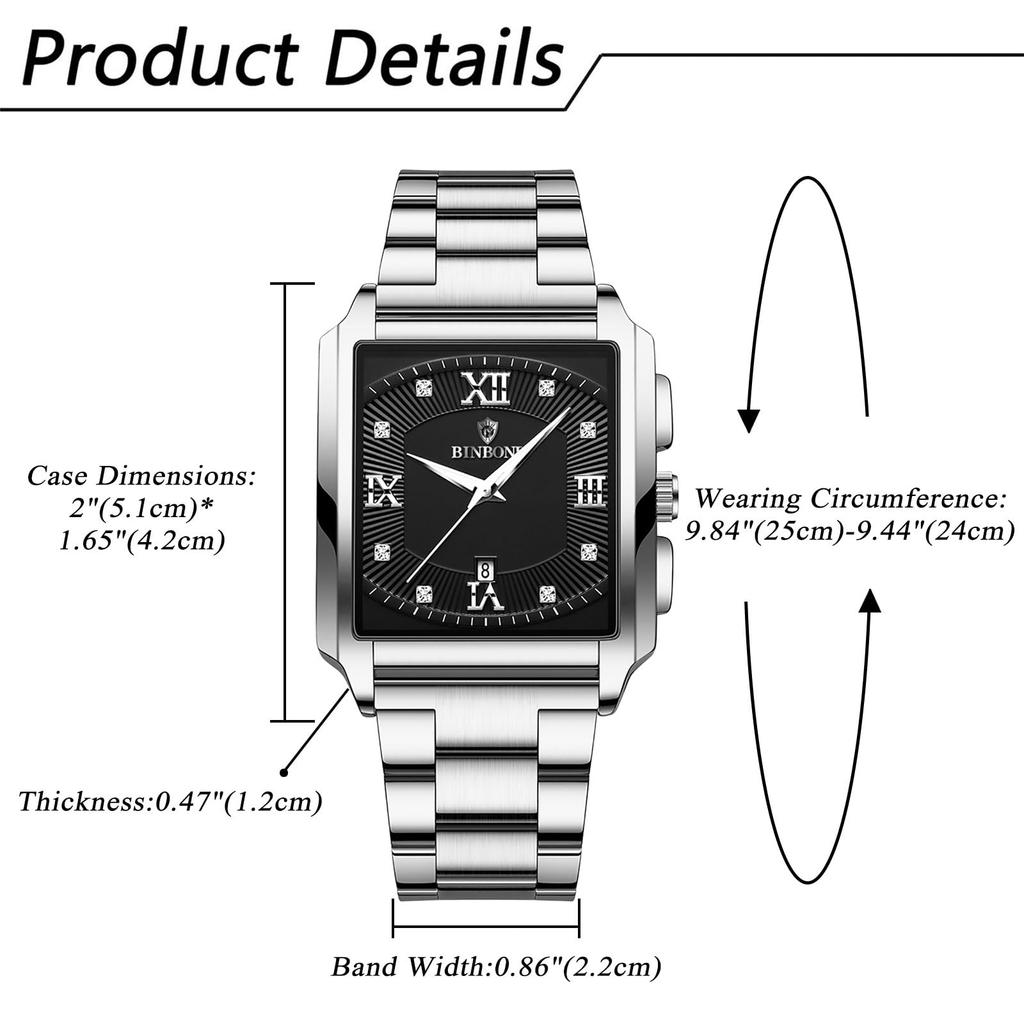 Квадратный календарь с римским алфавитом, аналоговые светящиеся 3ATM водонепроницаемые кварцевые часы с ремешком из нержавеющей стали, повседневные стильные модные аксессуары на день рождения