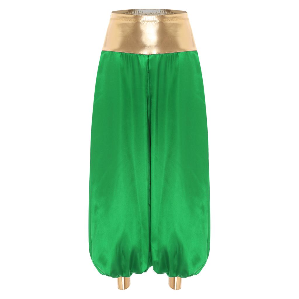 Women Metallic Hippie Pants Arabian Princess Costume Shiny Patchwork Lantern Harem Pants Cosplay Halloween