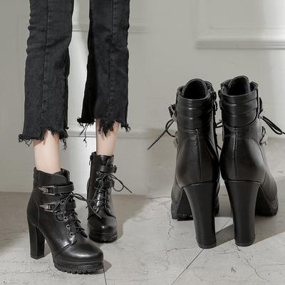 Женские осенне-зимние универсальные кожаные сапоги на высоком каблуке