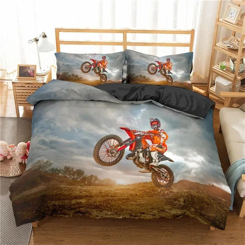 Пододеяльник Extreme Sport Motocross Комплект постельного белья для подростков и мальчиков, микрофибра, 3D, тема мотокросса, гонки, движения, пододеяльник