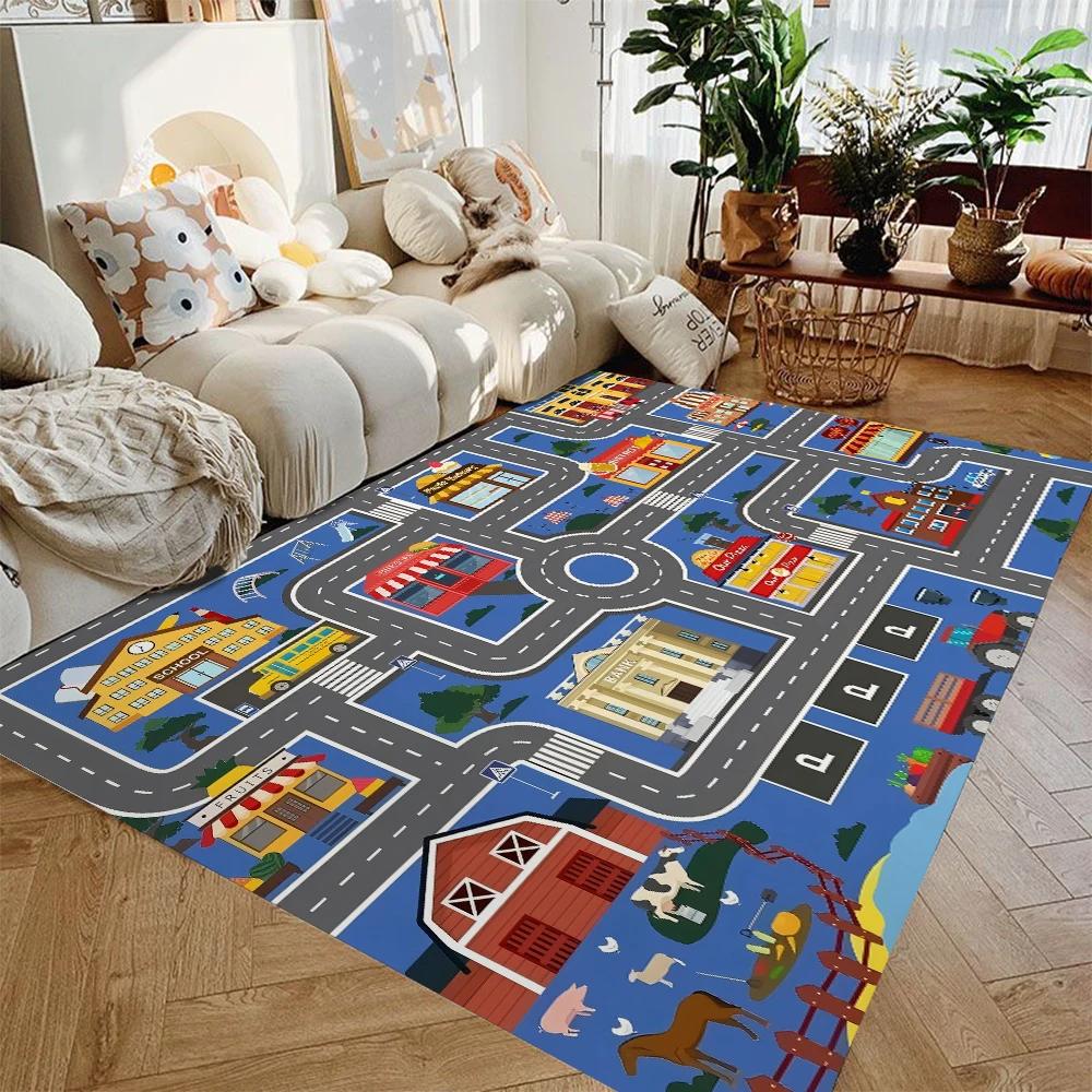 Highway City Traffic Themed Game DoorMat, Non-slip Carpet, Suitable for Living Room, Bedroom, Holiday Home Decor