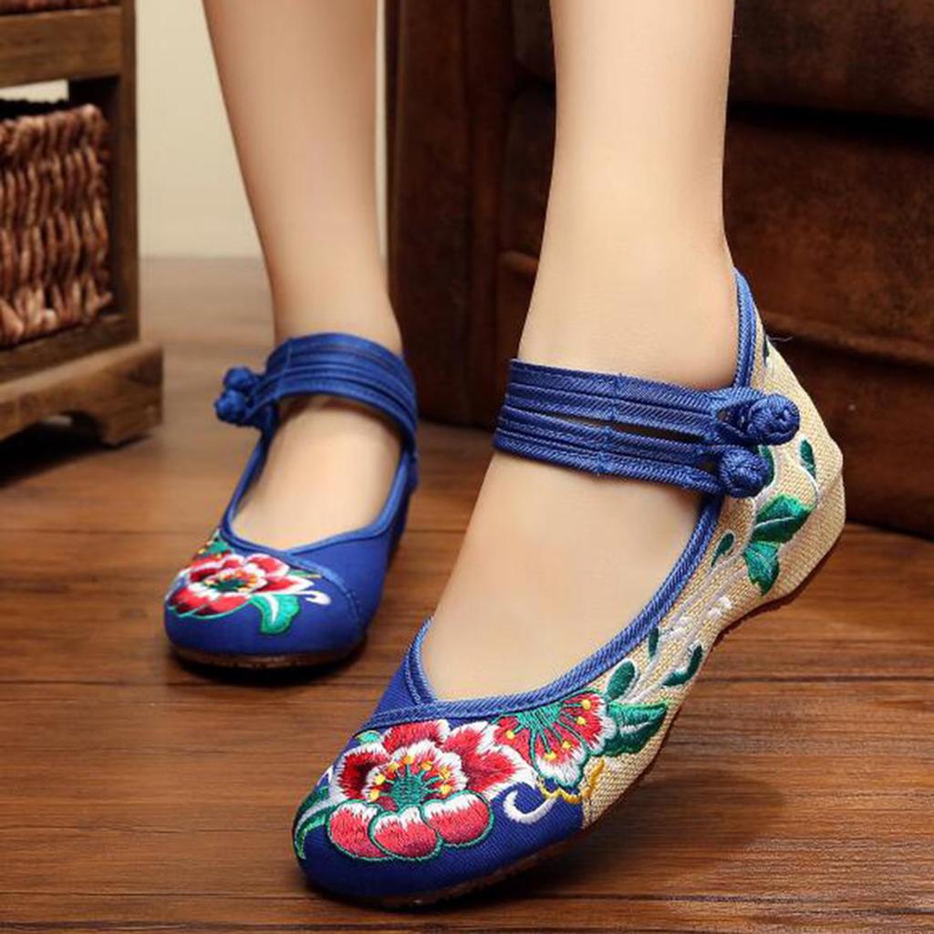 Chinese Embroidered Hibiscus Flowers Cloth Shoes Women's Shoes and Linen Tendon Soles
