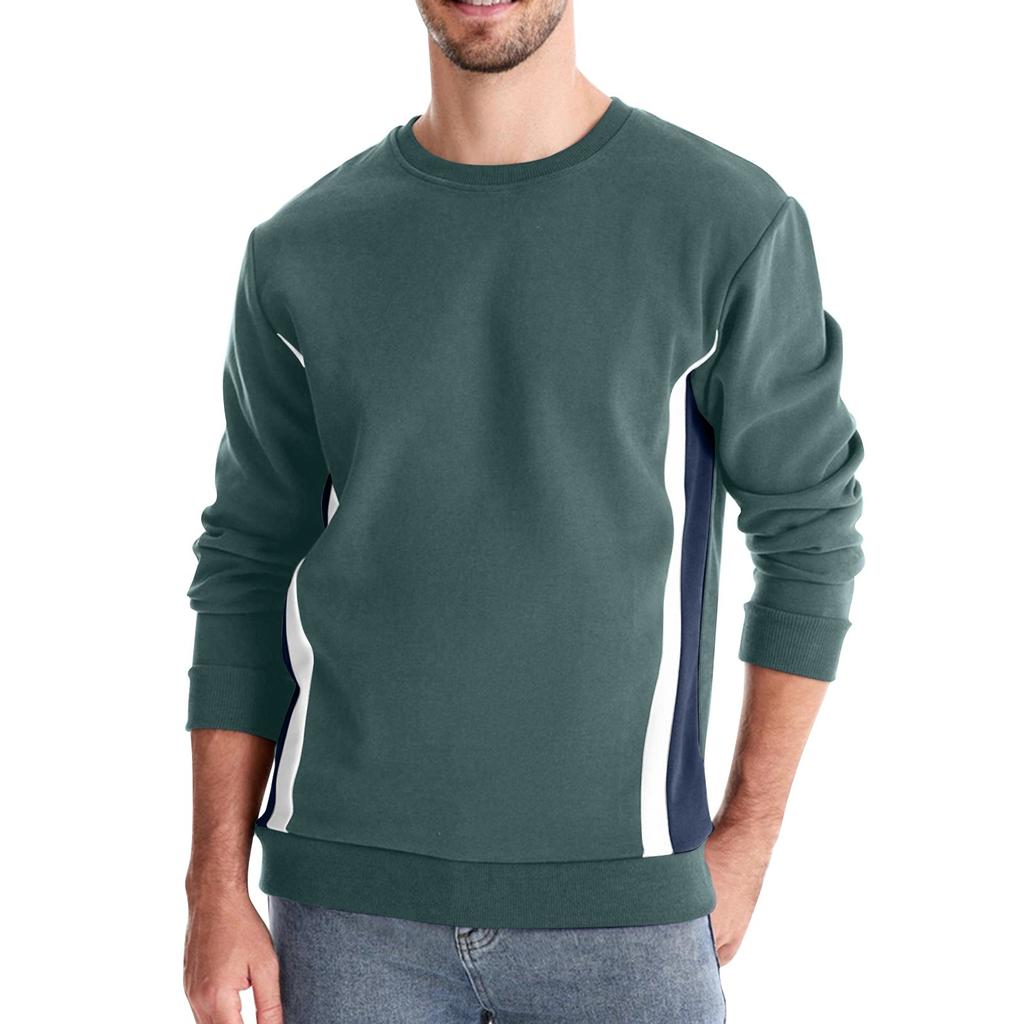 Men's Autumn Long Sleeve Solid Color Sweater Men's Loose Color Block Round Neck Casual Sweater