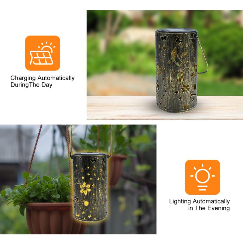 New Solar Projection Lamp Butterfly Lamp Iron Craft Hollow Out Lantern Outdoor Waterproof Courtyard Decoration Solar Landscape Lamp