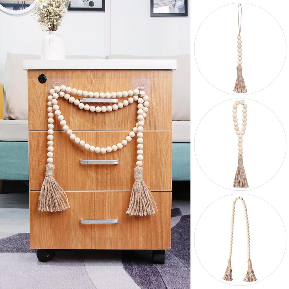 Decor Farmhouse Handmade Garland Wall Hanging Tassels String Wood Bead Garland With Jute Rustic