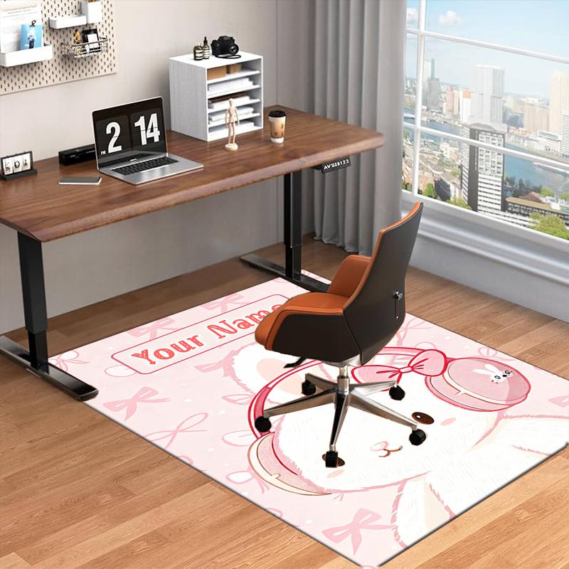 1PC Custom Name Rabbit Headphones Theme Floor Mat Ideal for Living Room, Game Rooms, Office, Bedroom, Floor Mat Playful Design