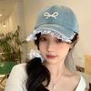Корейская версия нишевой кружевной бейсболки для женщин с открытым лицом, маленькая милая и симпатичная трехмерная жемчужная бантовая ретро-джинсовая шляпа, лето