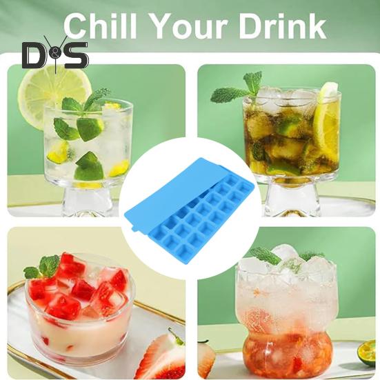 Силиконовый лоток для льда с крышкой, 21 большой кубик, легко снимаемая складная форма для льда, гибкая форма для заморозки для хранения и укладки