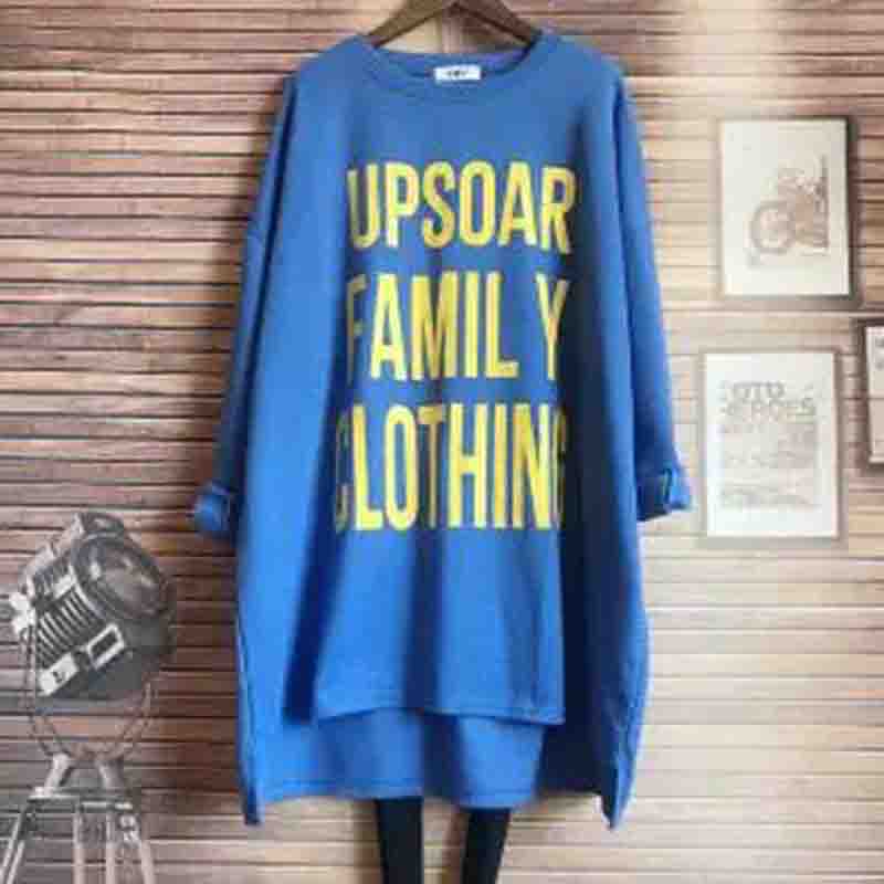 Весенне-осенний женский свободный пуловер больших размеров, толстая футболка средней длины с длинными рукавами и принтом букв