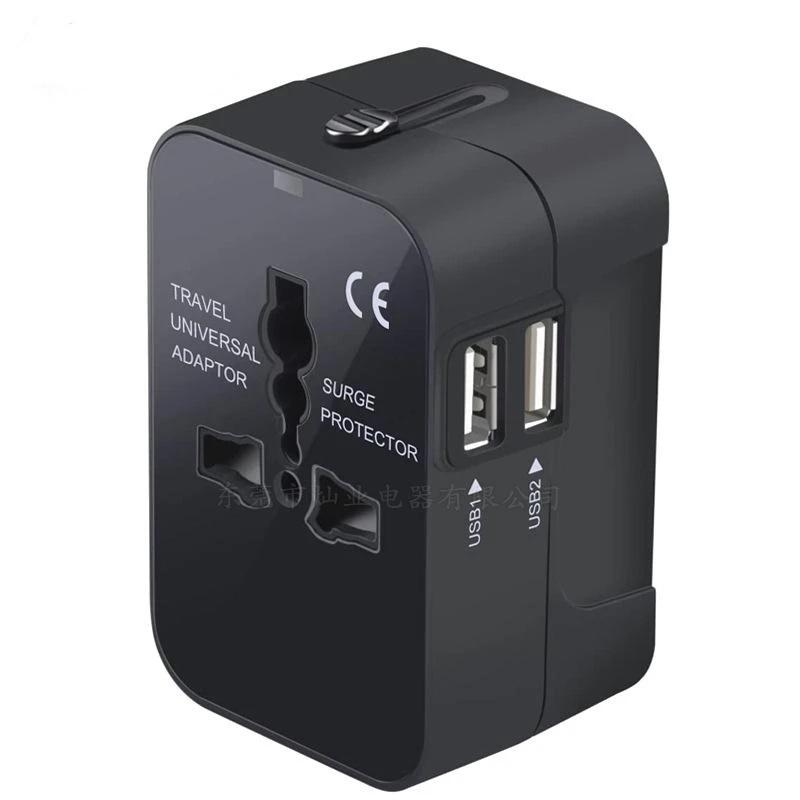 Универсальный адаптер питания от сети для путешествий с двумя USB-портами, евро, США, Великобритания, Австралия, розетка-переходник, штепсель, глобальное зарядное устройство-преобразователь