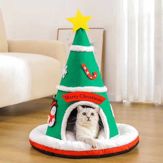 Christmas Hat Pet House Autumn Winter Warm Indoor Dog Cat Bed Cave Plush Kitten Puppy Sleeping Nest Tent Pet Supplies