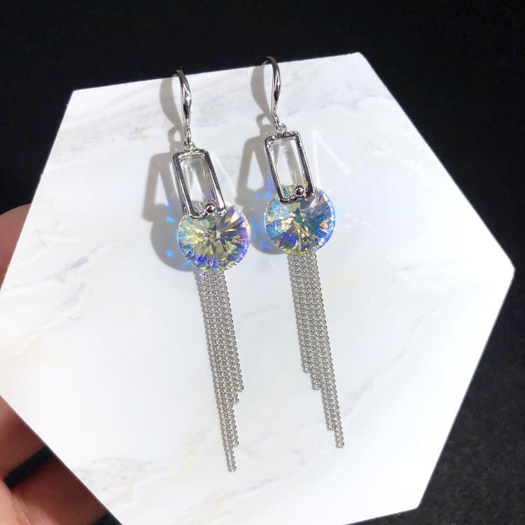 Австрийские серьги из супер-блестящего хрусталя, серьги-пусеты, нишевые серьги с высококлассным темпераментом, длинные простые серьги, серебряные иглы 925 пробы.