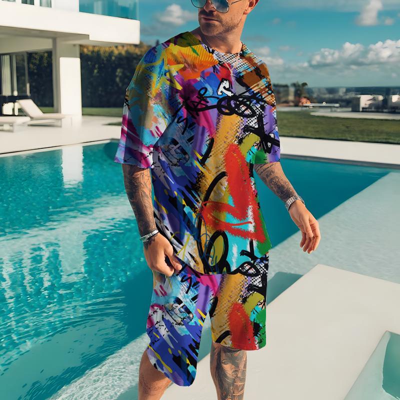 2026 Summer Men's T-shirt Male Casual Suit Abstract Style 3D Printing