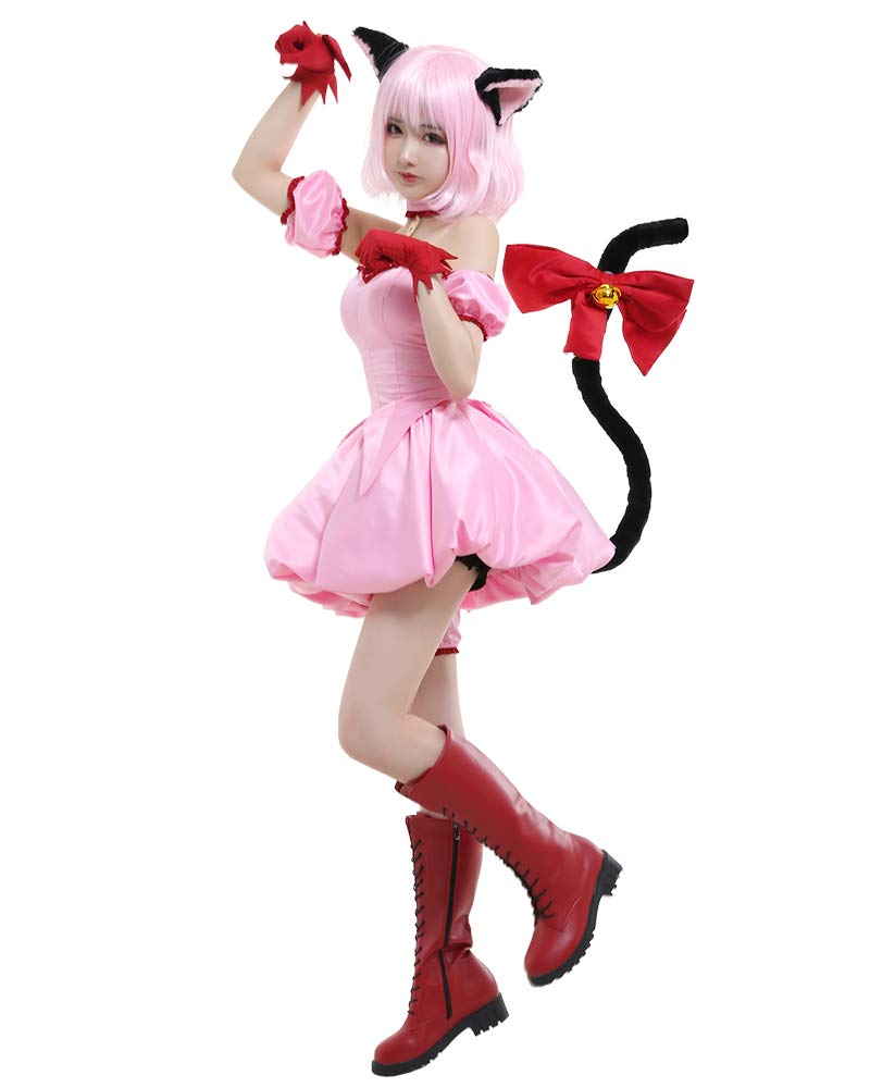 Miccostumes Костюм Кошки для Косплея Аниме Милое Розовое Платье из Искусственной Кожи Комплект Женский
