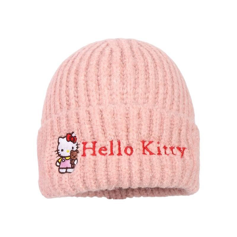 Вязаная шапка Hello Kitty для девочек, милая мультяшная, теплая, с защитой ушей, аксессуар для уличных танцев