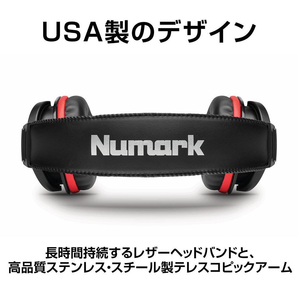 Numark HF175 Портативные мониторные DJ-наушники закрытого типа с 40-мм динамиками, амбушюрами из мягкой кожи и прямым кабелем длиной 3 м, черно-красные