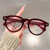 Высококлассные, ретро круглые очки с плоскими линзами против синего света в корейском стиле с простой круглой оправой и рисовыми заклепками без макияжа