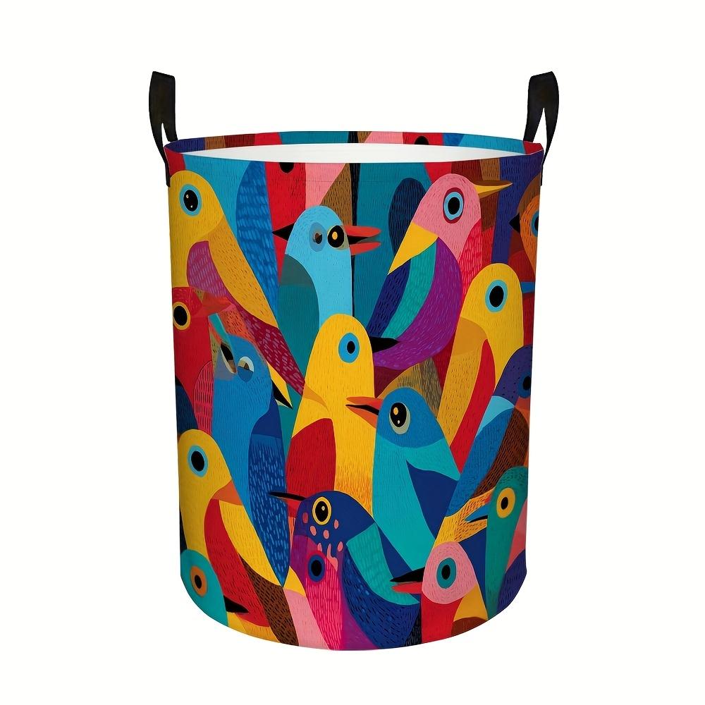 1pc Large Capacity Colorful Bird Print Laundry Basket with Sturdy Frame Suitable for Bedroom, Bathroom & Wardrobe Storage, Durable Polyester Hamper wi