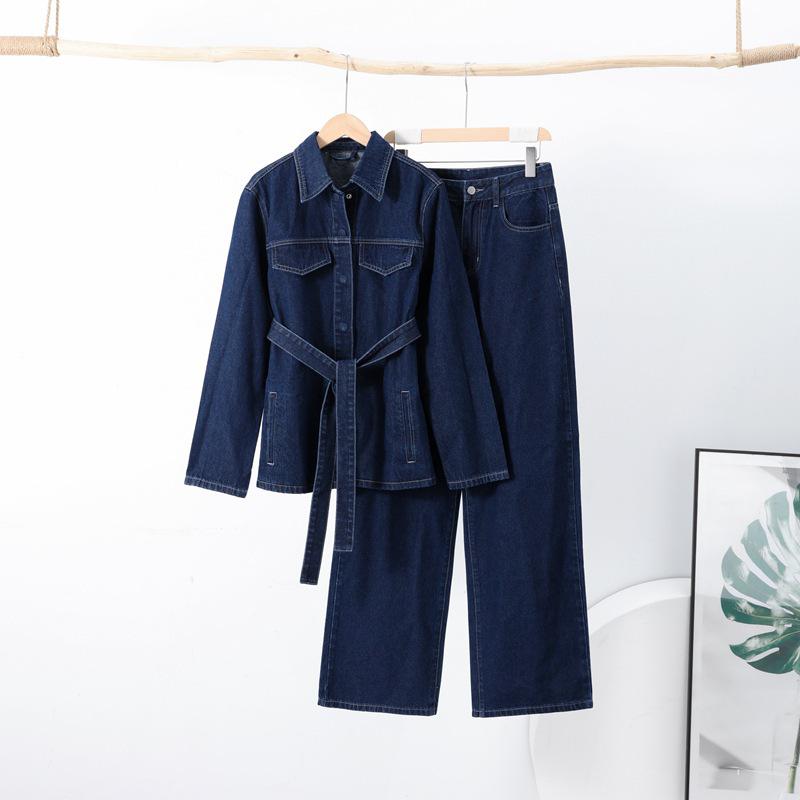 Комплект ретро джинсовой куртки и брюк с поясом на талии для женщин, весна/осень 2025