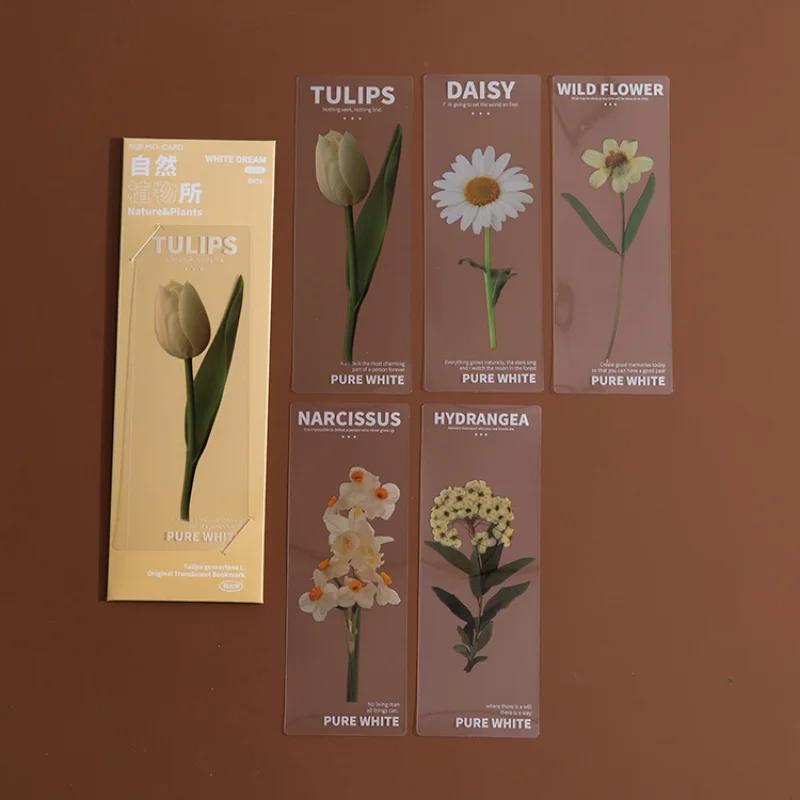 5pcs/Pack Flower Series Bookmarks For Books PET Clear Book Mark Page Marker Cute Stationery Student School Supplies