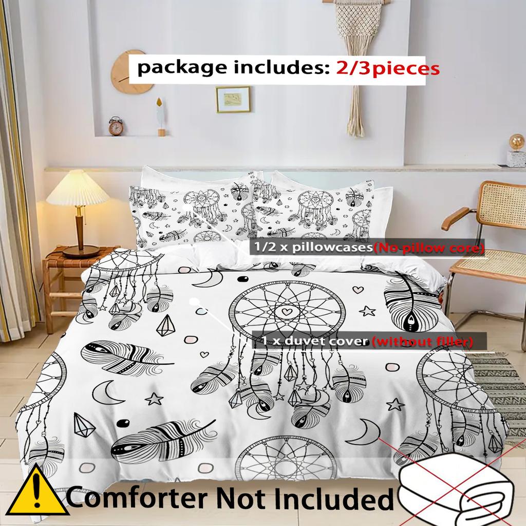 Moon Dreamcatcher Feather 3D Printed Bedding Cover Pillowcase Elegant Bohemian Style Duvet Cover For Teens Adults Quilt Cover