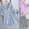 Women Stripe Long Sleeve Turn-down Collar Button Loose Top Shirts Blouse