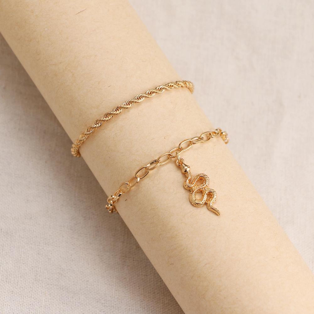 Новый набор многослойных ножных браслетов в стиле ретро со змеиной цепочкой и замком-бабочкой, 2 комплекта женских ножных браслетов