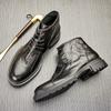 Men'S Casual Fashion Medium Boots Fashion Round Head Lace-Up Tooling Boots Leather Chelsea Boots Martin Boots