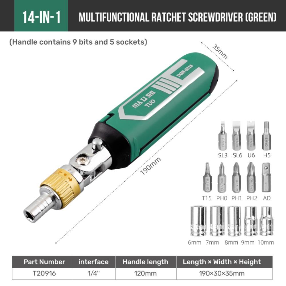 14 in 1 Ratchet Screwdriver Set Portable Hand Repair Tool Universal Dual-purpose Screwdriver Multi-function Screwdriver Bit Set