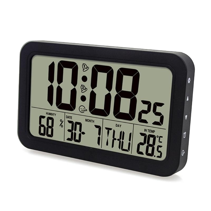 Alarm Clock Digital Wall Clocks with Date Week Indoor Temperature & Humidity Battery Operated Small Desk Clock