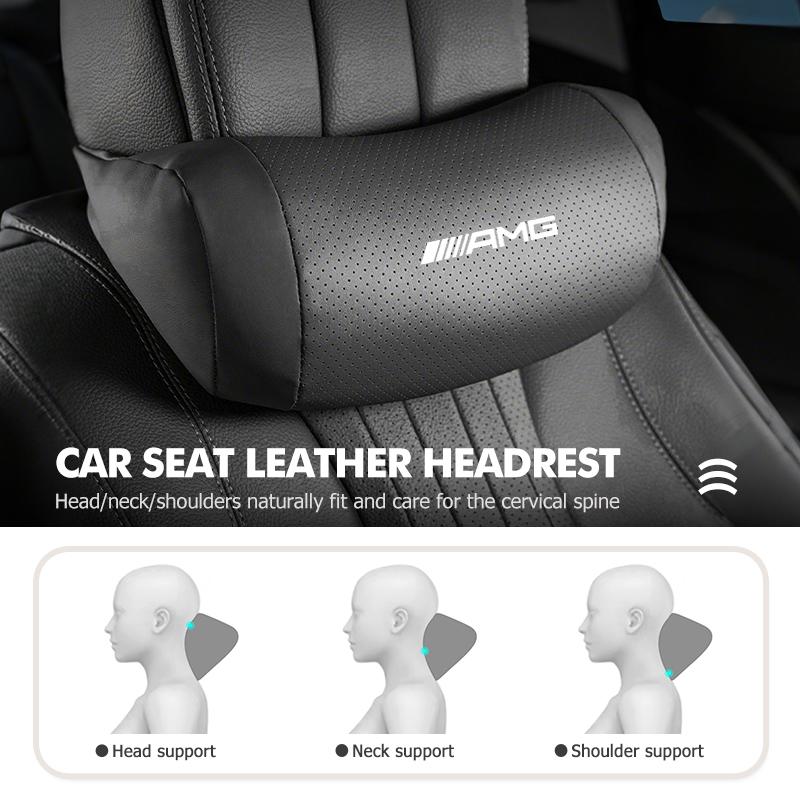 JYZ2   Car Neck Pillow Leather Pack Headrest Pain Relief Lumbar Pillow For Mercedes Benz AMG C180 C300 W124 W176 W177 C200 C260 GLC CLE
