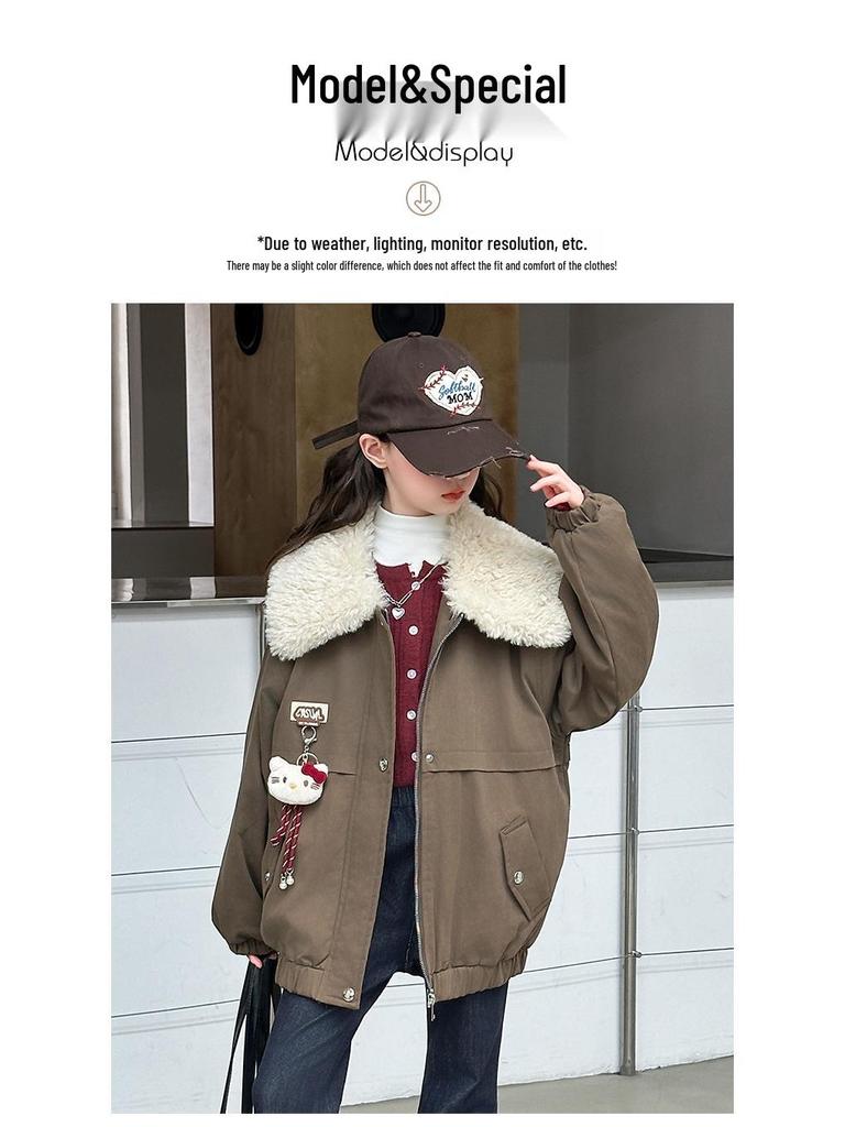 Девичье стеганое пальто - 2025 Осень/Зима Модная утолщенная хлопковая куртка для больших детей