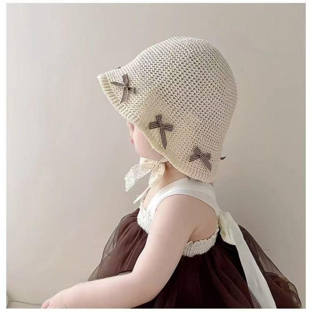 Beach Lace Straw Hat Bow Children Panama Caps Korean Baby Straw Hat  for Kids