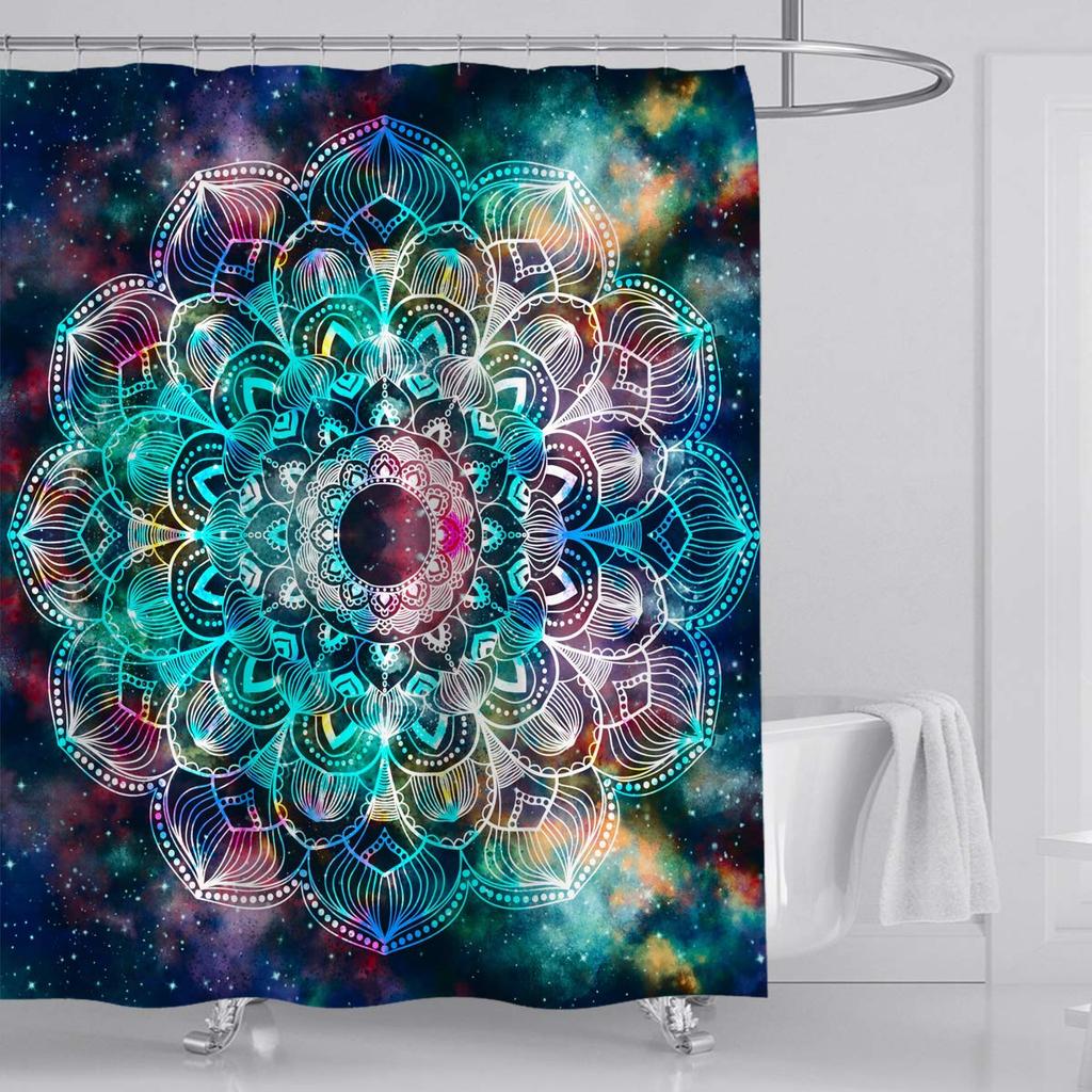 Mandala Celestial Shower Curtain Boho Moon Star Black And White Waterproof Polyester Fabric Bathroom Curtains Home Decor Hooks