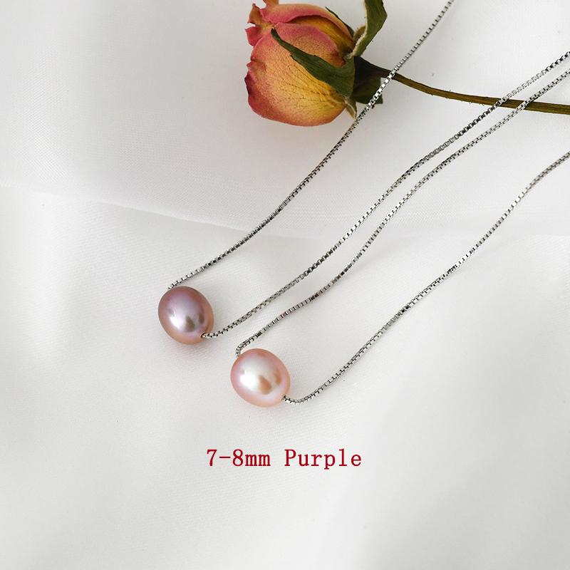 Ashiqi Real 925 Sterling Silver Cushion Ожерелья 7-8 мм Натуральный пресноводный жемчуг Ювелирные изделия для женщин Подарок