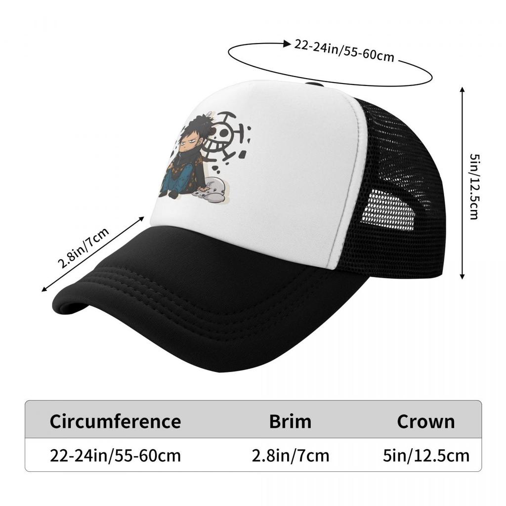 Luffy Anime Trucker Hats Trafalgar D Water Law Chibi Mesh Net Baseball Cap Snapback Kpop Peaked Hat Unisex Women One Size
