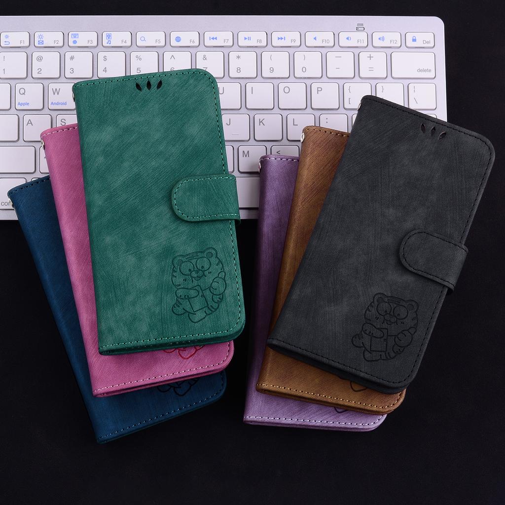 Retro Lovely Tiger Leather Case For Oppo Reno12 Reno11 A3 Pro A59A79 A38 A78 A58 A98 Kickstand Wallet Card Slots Book Cover For Oppo Reno8 T Reno7
