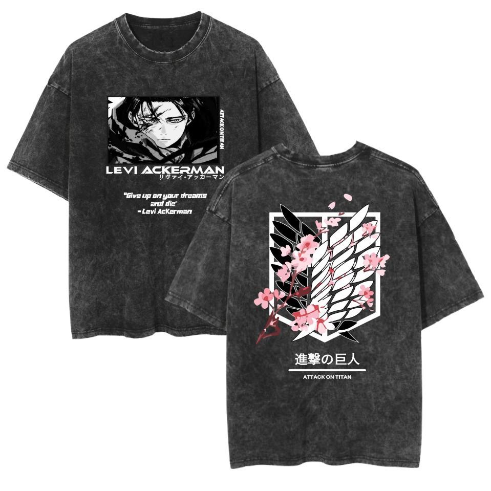 Поношенная футболка в стиле ретро АНИМЕ АТАКА ТИТАНОВ повседневная хлопковая летняя футболка с коротким рукавом Мужские и женские футболки