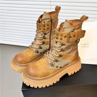 Женская обувь, высококачественные женские ботинки с боковой молнией, модные, с перекрестной шнуровкой, для офиса и карьеры, новые, с круглым носком, до середины икры