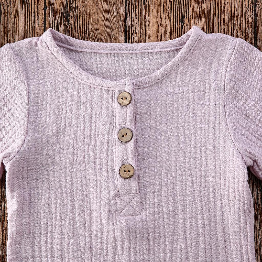 Baby Cute Shorts Set Solid Color Style Round Neck Short Sleeve Button Closure Top Breathable Elastic Breeches Suit