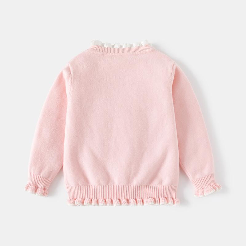 Autumn New Children's Clothing Girls Sequined Butterfly Knitted Top Baby Single-layer Cotton Thread Lace Sleeve Sweater Tide