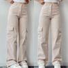 Street Casual Wide Leg Cargo Pants Women Mid Waist Solid Pockets Baggy Pants Fashion Thin Jogging Straight Loose Trousers 28437