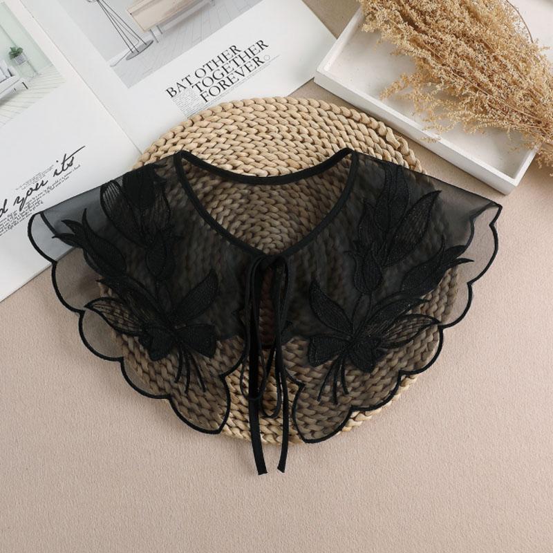 Lace Fake Collar Women Detachable Collars For Women False Collar Embroidery Floral Lolita Lapel Half Shirt Shawl Wrap Decoration