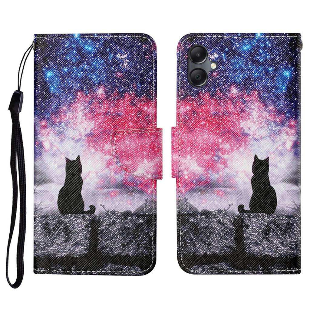 For Samsung Galaxy A07 4G Case Pattern Printing Protective Leather Folio Phone Cover with Wrist Strap