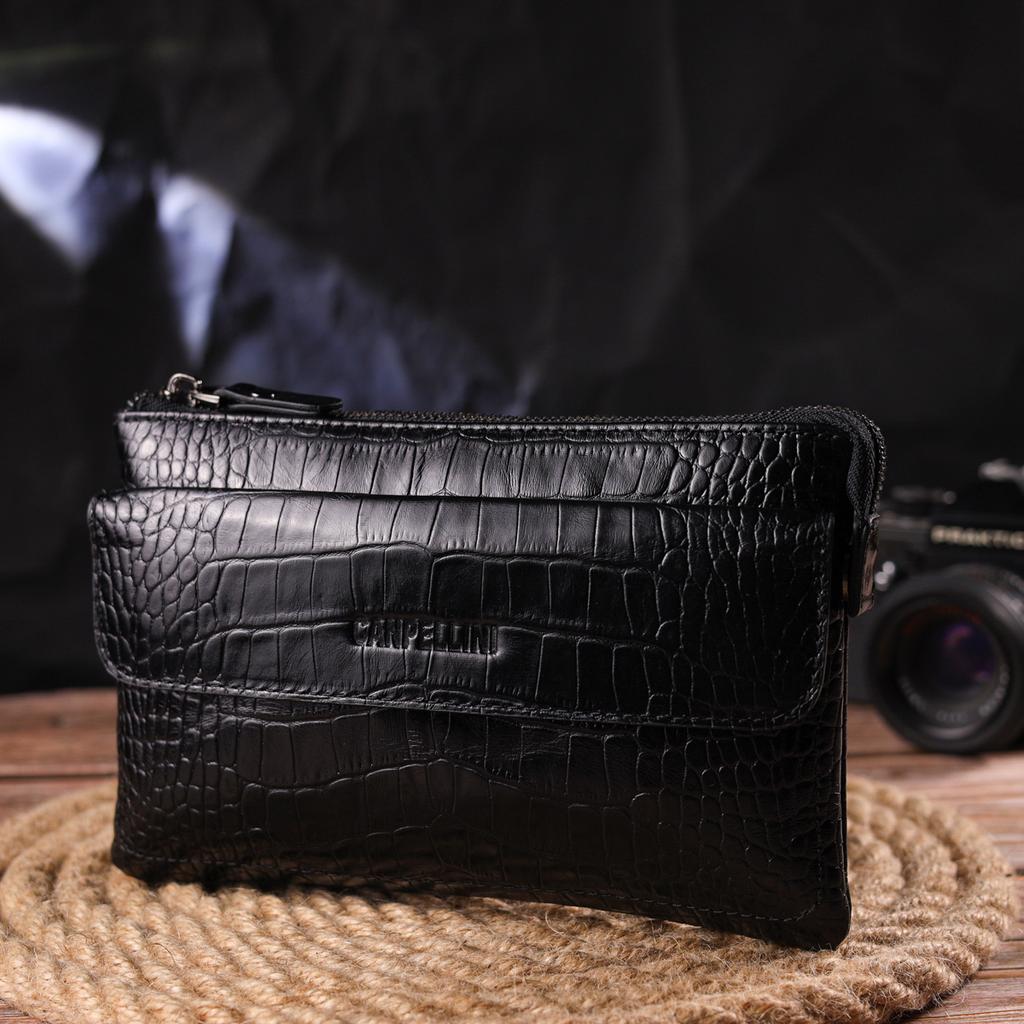 Practical Clutch for Men Made of Genuine Textured Leather CANPELLINI 21549 Black