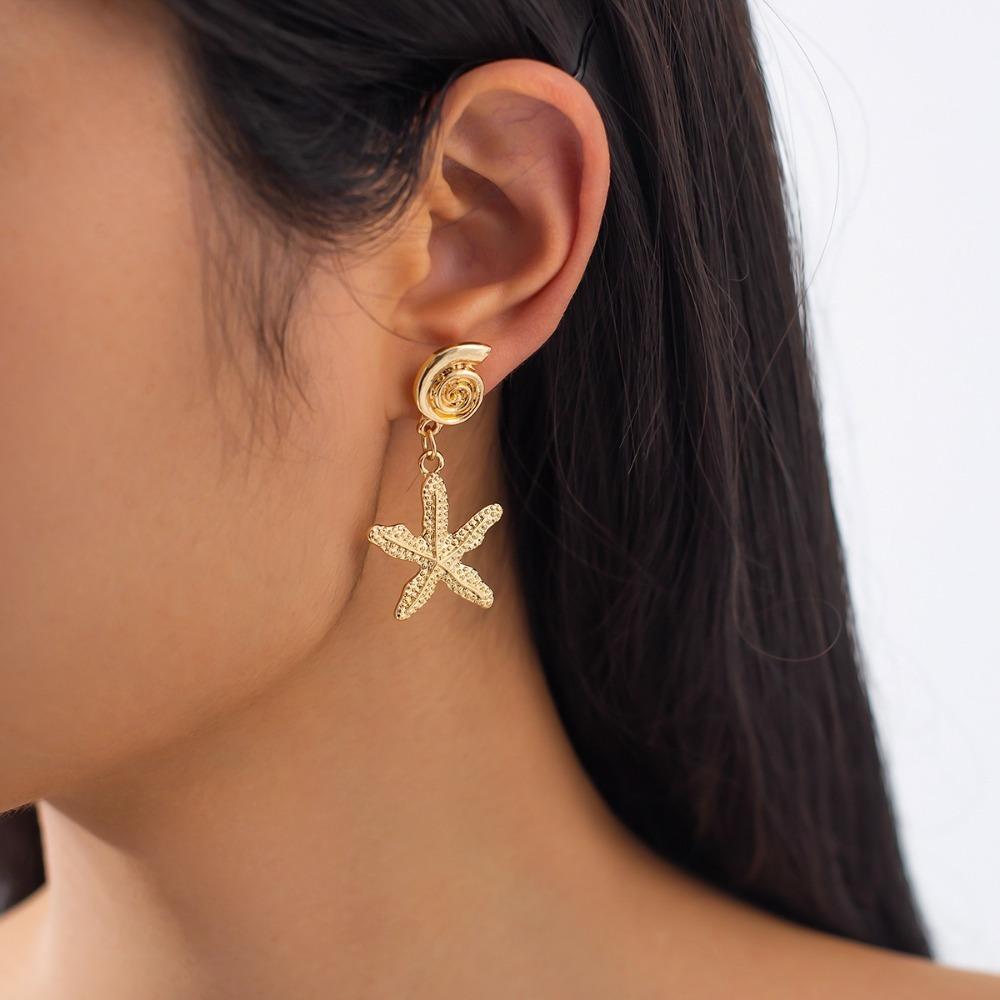Bohemian Starfish Stud Earrings Scallop Starfish Pendant Earrings Shell Drop Earrings Women