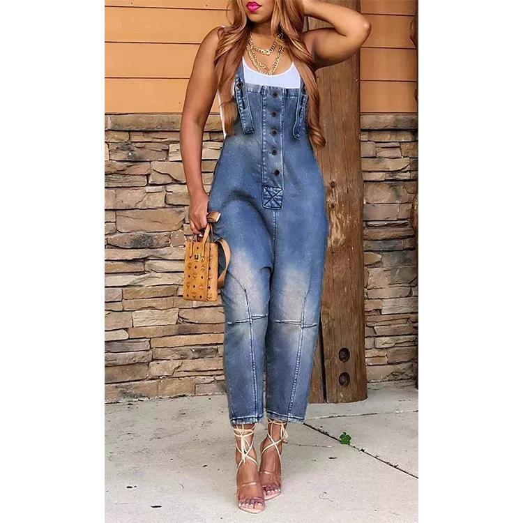 Fashion and Casual One-piece Shoulder Strap Jeans for Women